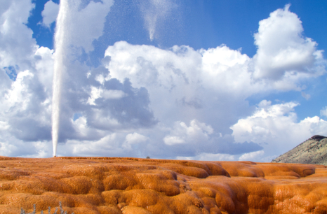 Soda Springs geyser erupting near Soda Creek Campground in Soda Springs, Idaho.