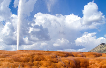 Soda Springs geyser erupting near Soda Creek Campground in Soda Springs, Idaho.